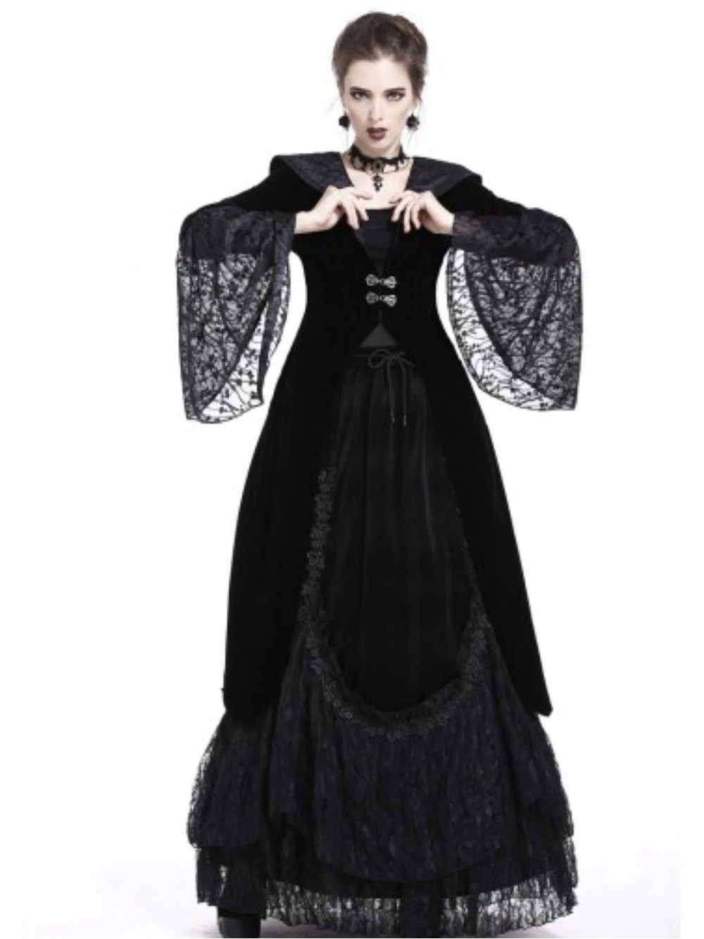 Dark In Love Women Gothic Velvet Hooded Jacket Size L